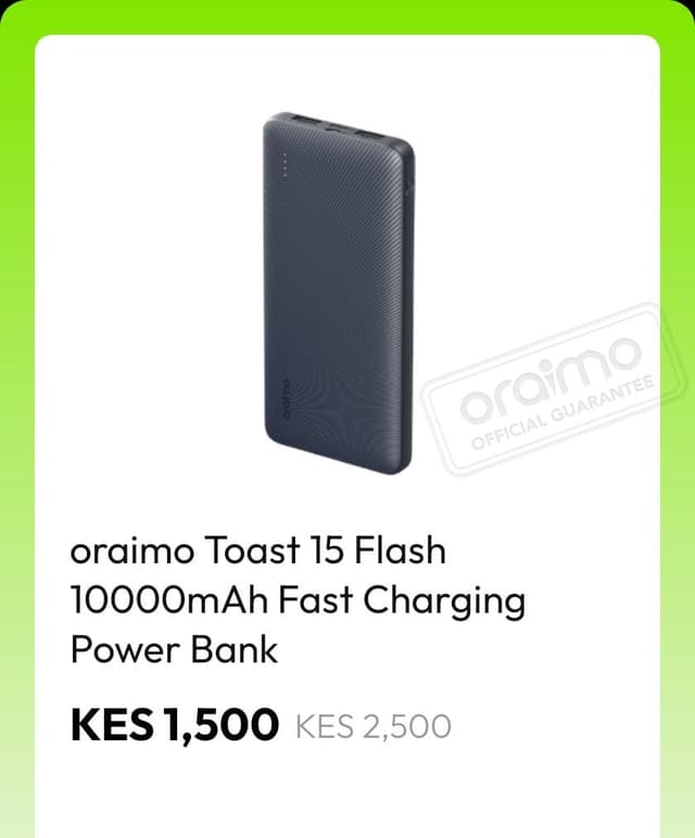 oraimo Toast 15 Flash 10000mAh Fast Charging Power Bank